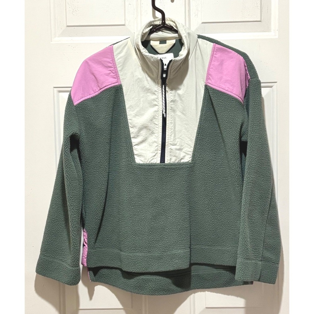 Free Assembly Womens Fleece Quarter Zip Pullover Colorblock Green Pink White S